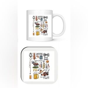 Handcrafted sublimation Fathers Day coffee mug with coaster cute sayings
